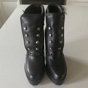 Diesel Black Leather Moto Boots with Silver Studs
